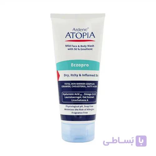 لوسیون شوینده صورت و بدن اگزو پرو حاوی 50% روغن نرم کننده ۲۰۰ میل برند آردن آتوپیا — تصویر 1