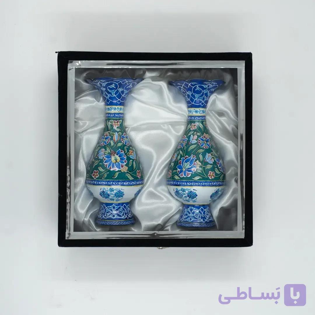 ست هدیه جفت گلدان میناکاری سبز