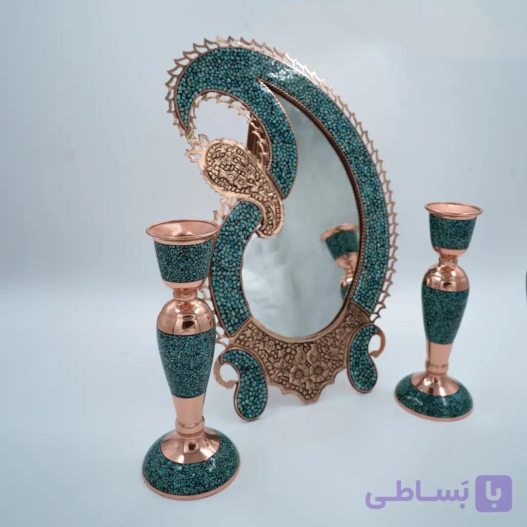 آینه فیروزه کوبی بته جغه پایه دار — تصویر 1