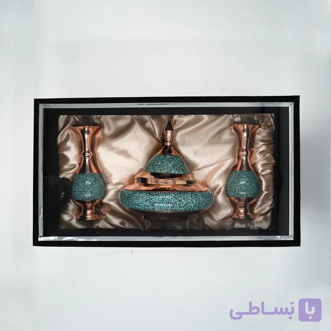 ست هدیه گلدان و شکلات خوری سفینه ایی فیروزه کوبی
