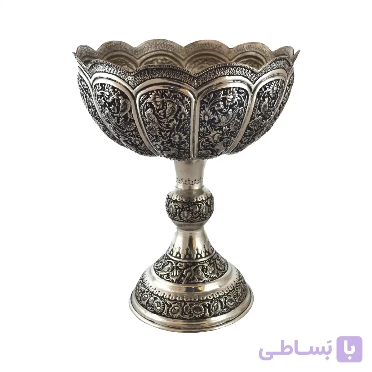آجیل خوری قلمزنی بزرگ نقره نما — تصویر 1