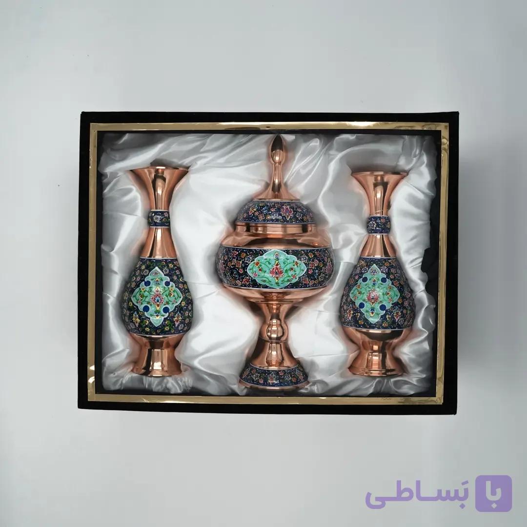 ست هدیه جفت گلدان مس و پرداز