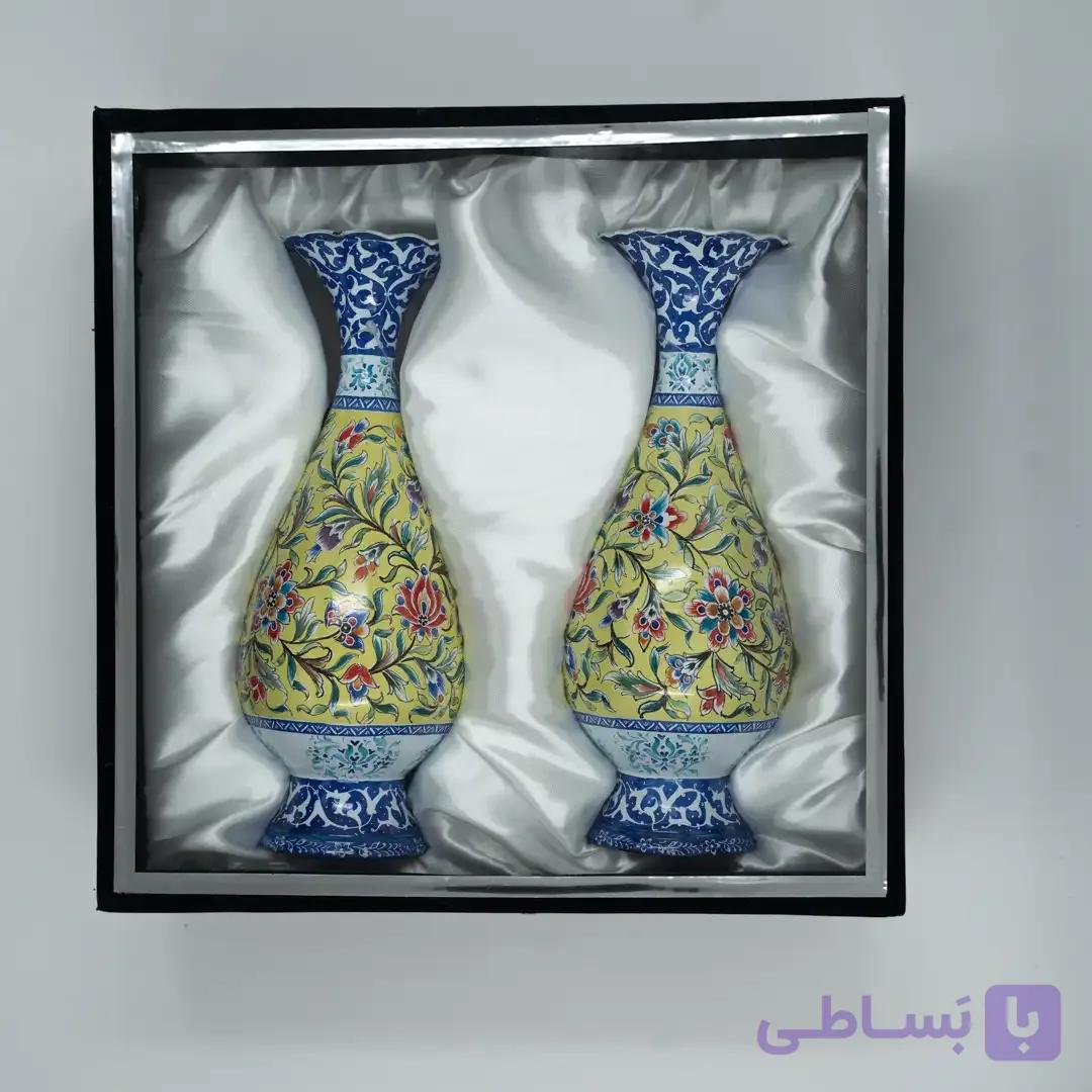 ست هدیه جفت گلدان میناکاری زرد