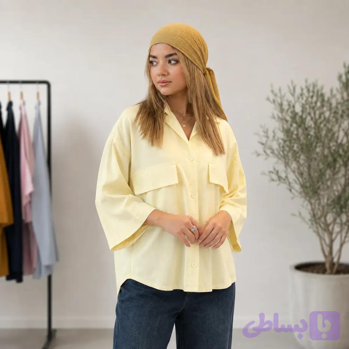 شومیز عسل دو جیب پاکتی — تصویر 1