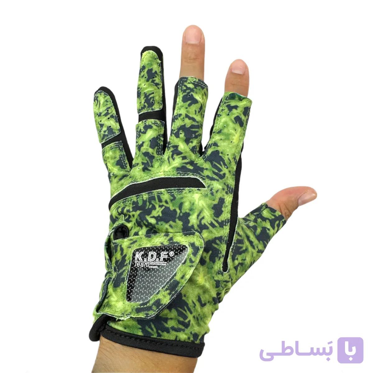 دستکش ماهیگیری کایدا مدل KDF Knight سه انگشت باز و رنگ استتار سبز — تصویر 1