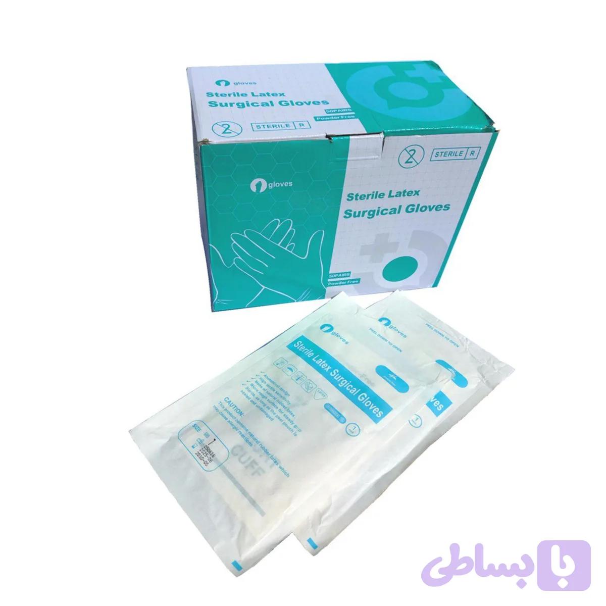 دستکش جراحی لاتکس بدون پودر سایز7 استریل بسته 50 جفتی