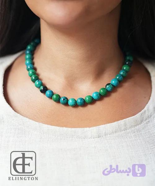 گردنبند سنگ کریزوکولا سایز 10 کد 3063