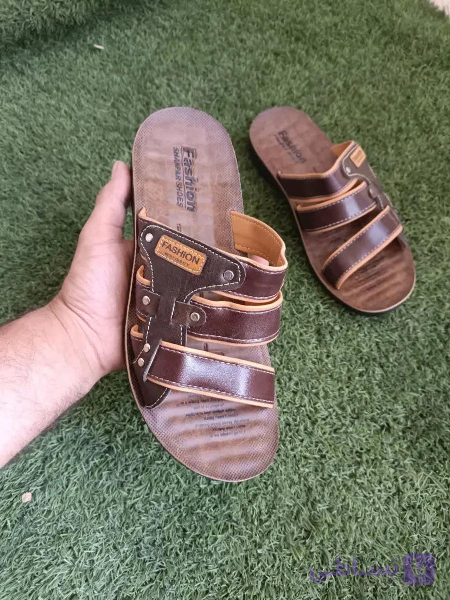 صندل مردانه طبی چرم صنعتی با زیره PU مقاوم و ضدتعریق کد 2286