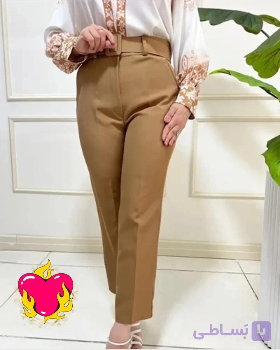 شلوار مازراتی مزون دوز کمر زیپی نسکافه ی چاکدارقد۹۰ زنانه