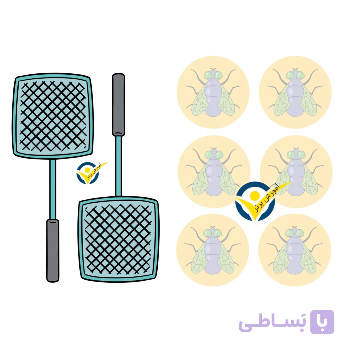 ابزار آموزشی بازی مگس کش و حشره لمینتی (شامل یک مگس کش و ۱۲ حشره)