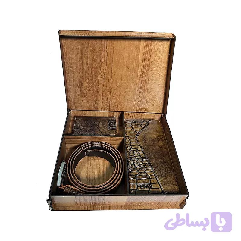 ست هدیه چرم مردانه قهوه ای (کیف و کمربند) — تصویر 1