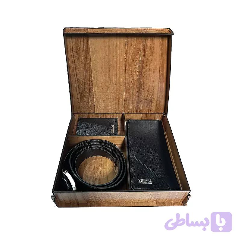 ست هدیه چرم مردانه مشکی (کیف و کمربند) — تصویر 1
