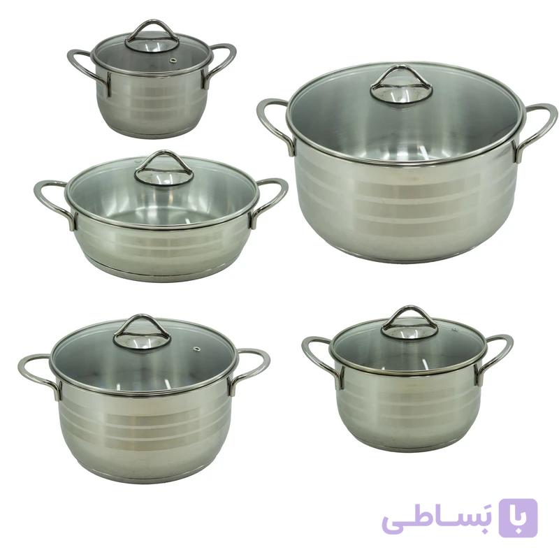 سرویس قابلمه استیل دستی لوکس ۱۰ پارچه — تصویر 1