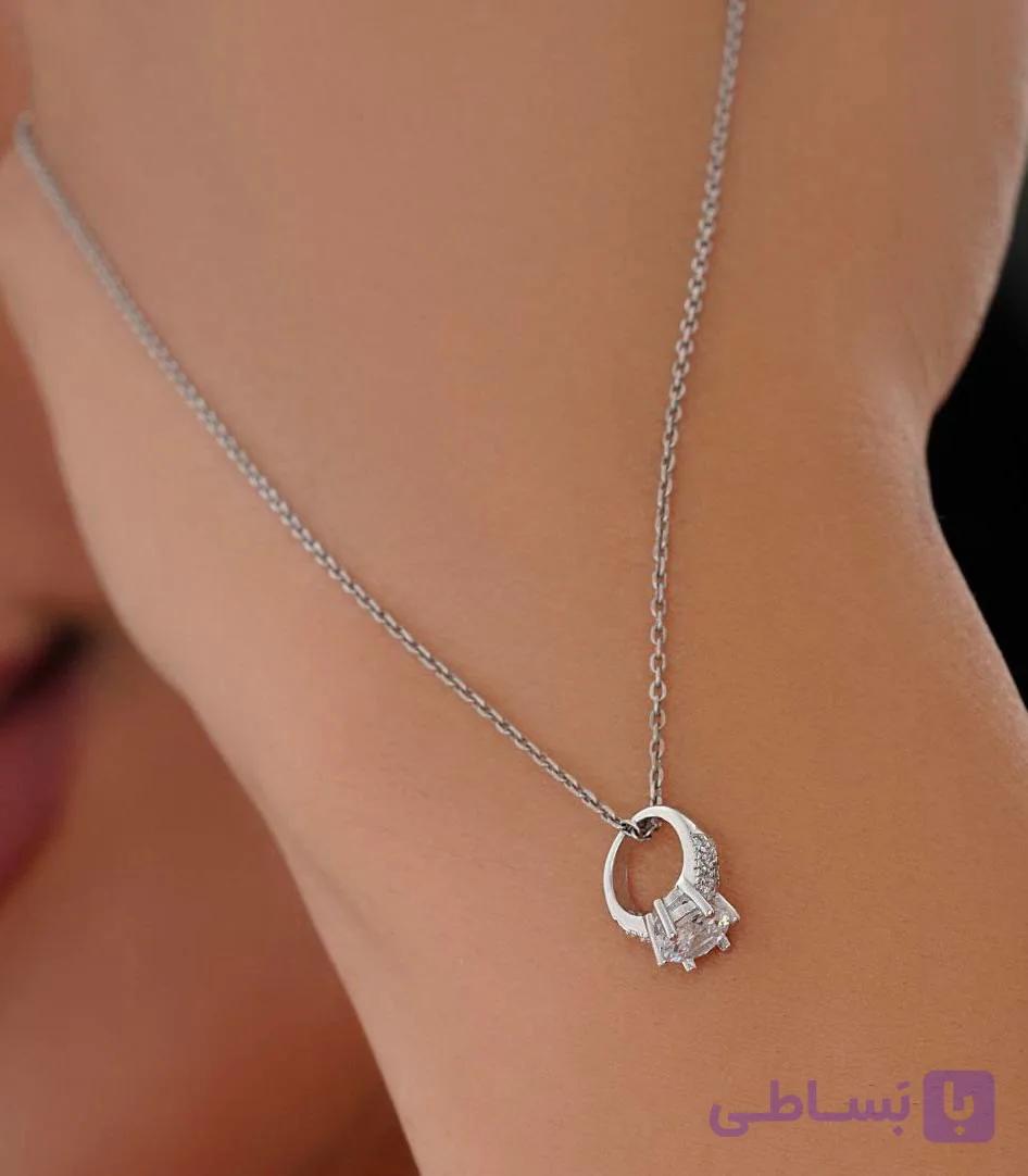 گردنبند نقره حلقه تک نگین خارجی 0034