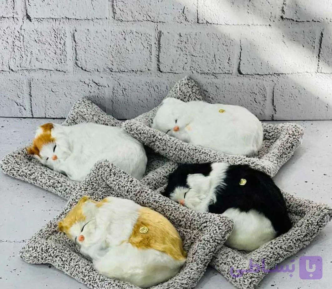 عروسک گربه پشمالو خوابیده موزیکال۱۵ سانتی