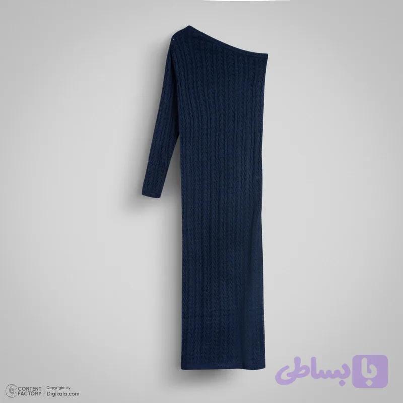 پیراهن بافتنی یقه رومی زنانه مدل PMM9 سرمه ای — تصویر 1