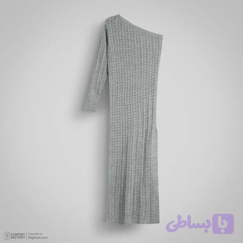 پیراهن بافتنی یقه رومی زنانه مدل PMM9 طوسی فیلی — تصویر 1