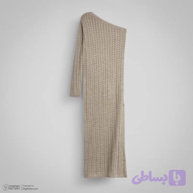 پیراهن بافتنی یقه رومی زنانه مدل PMM9 کرم — تصویر 1
