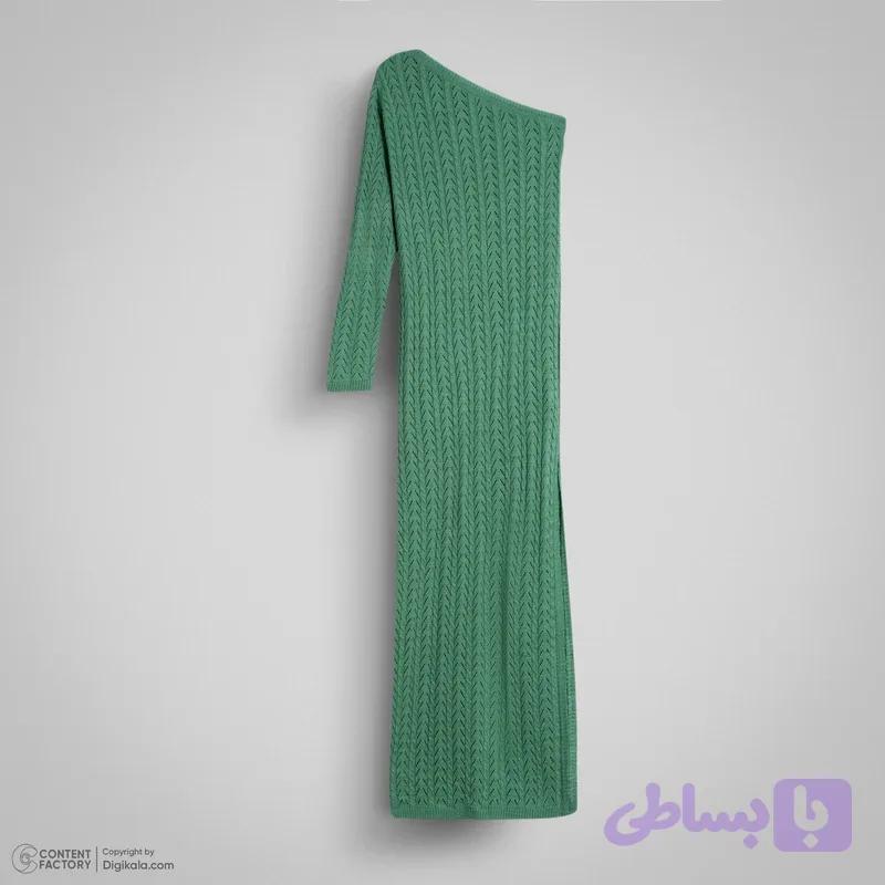 پیراهن بافتنی یقه رومی زنانه مدل PMM9 سبز روشن — تصویر 1