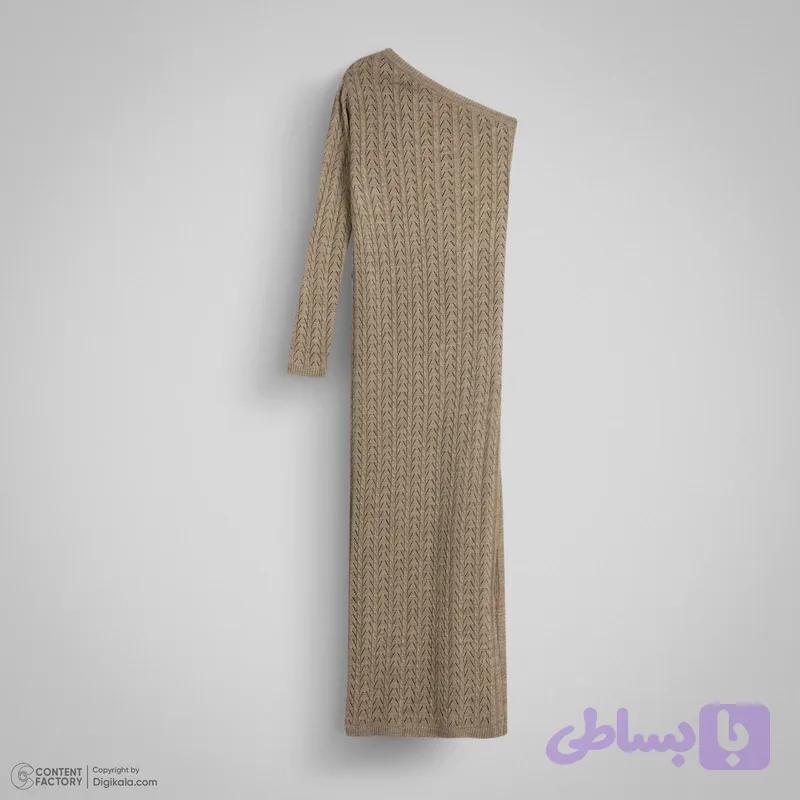 پیراهن بافتنی یقه رومی زنانه مدل PMM9 نسکافه ای — تصویر 1