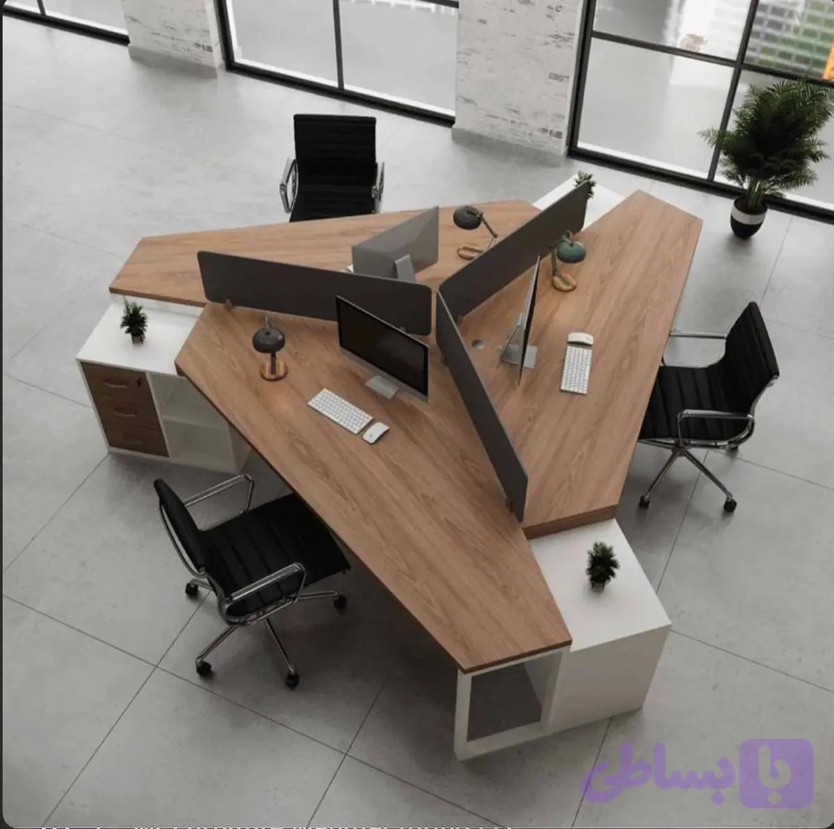 میز کار گروهی مدرن آبنوس MDF با صندوق زیرمیزی کد G302 قابل سفارش در ابعاد و رنگ های مختلف