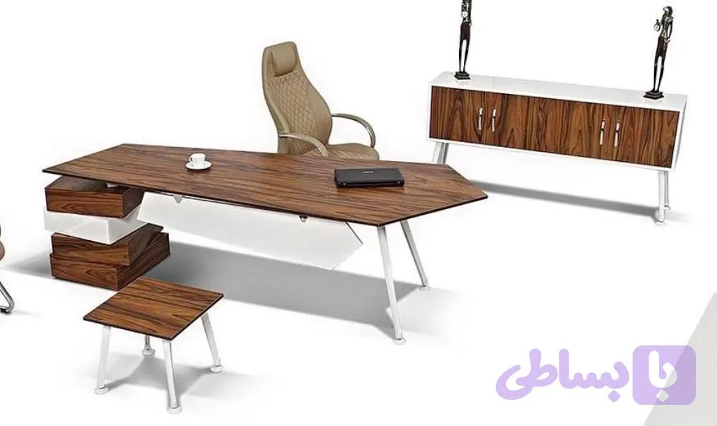 میز مدیریت MDF کد M102 پایه فلزی تمام زاویه قابل سفارش در ابعاد و رنگ های مختلف