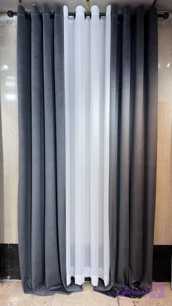 پرده مخمل وارداتی رنگ طوسی تیره