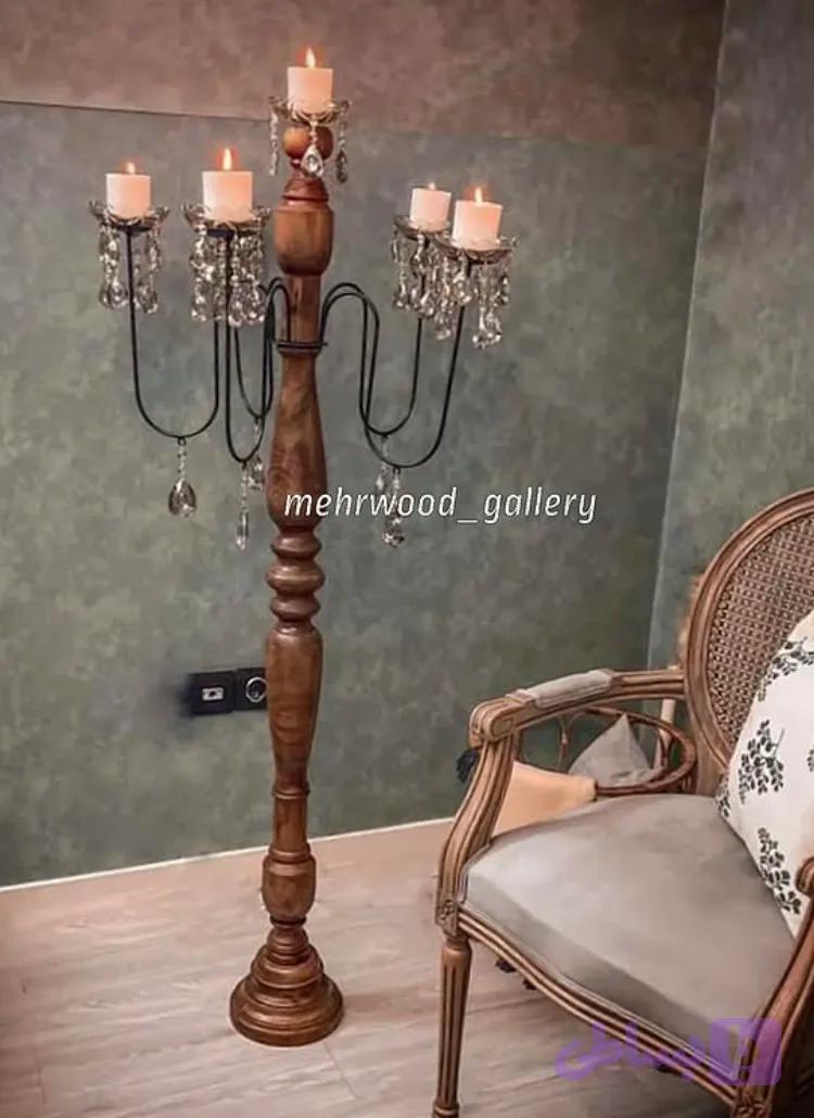 اباژور کنارسالنی چوبی ۶ شاخه کریستالی