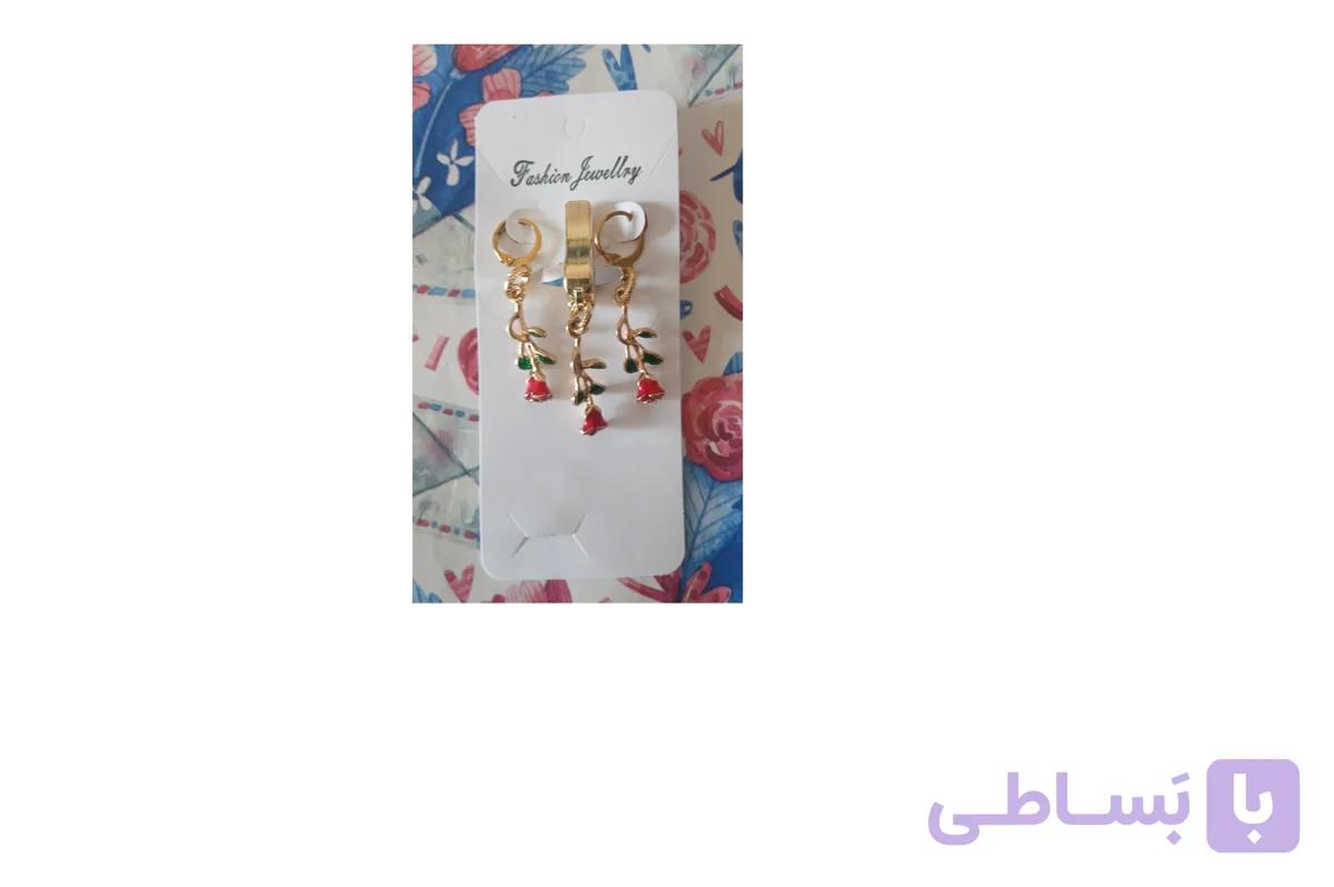 ست گوشواره استیل و‌گیره روسری  لاله