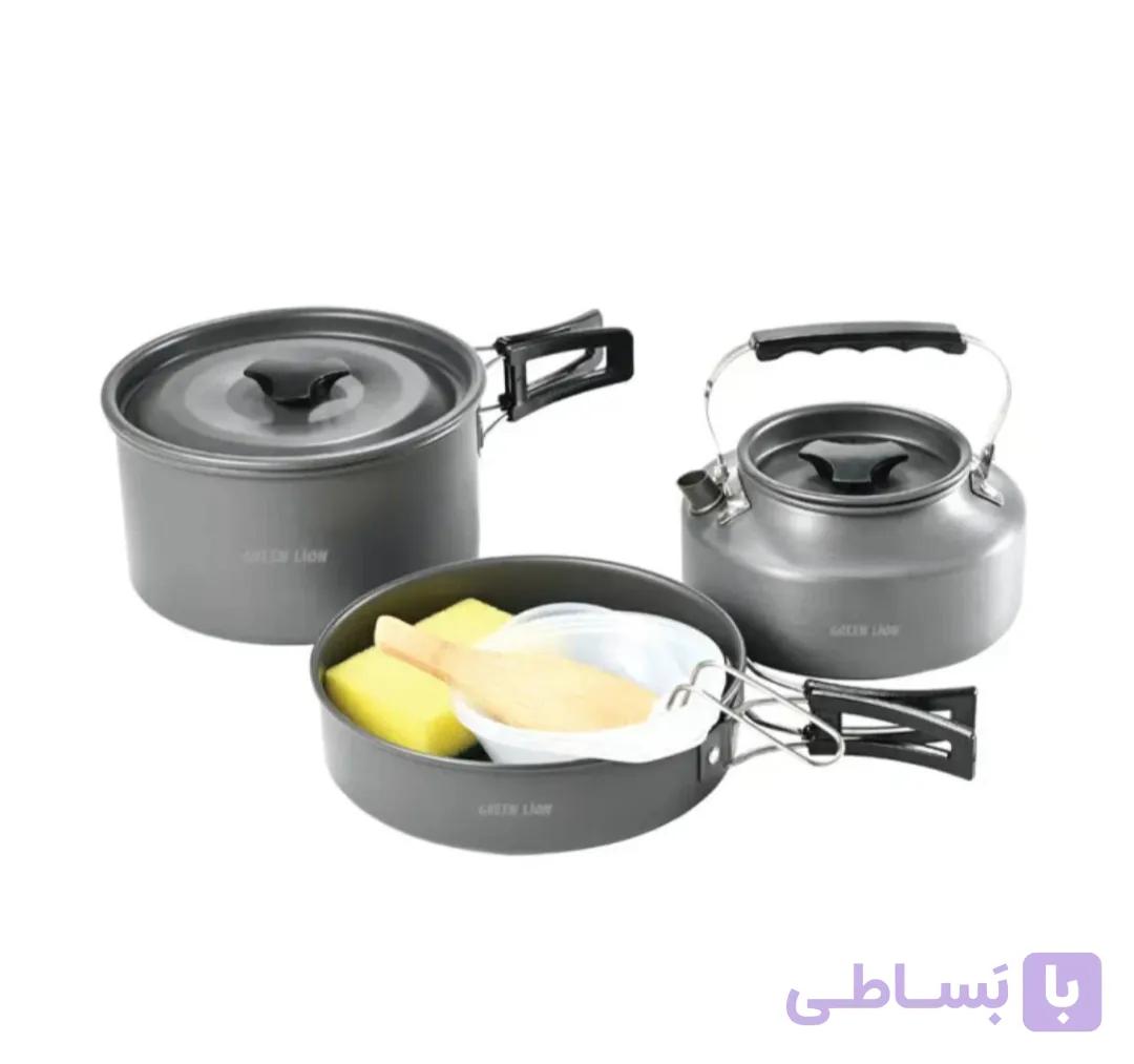 ست ۷ تکه ظروف کمپینگ گرین لاین مدل 7in1 – قابلمه، تابه و کتری مسافرتی تاشو
