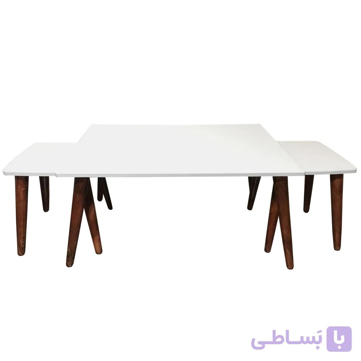 میز جلومبلی عسلی مربع سفید مدل مینیمال مجموعه 3 عددی