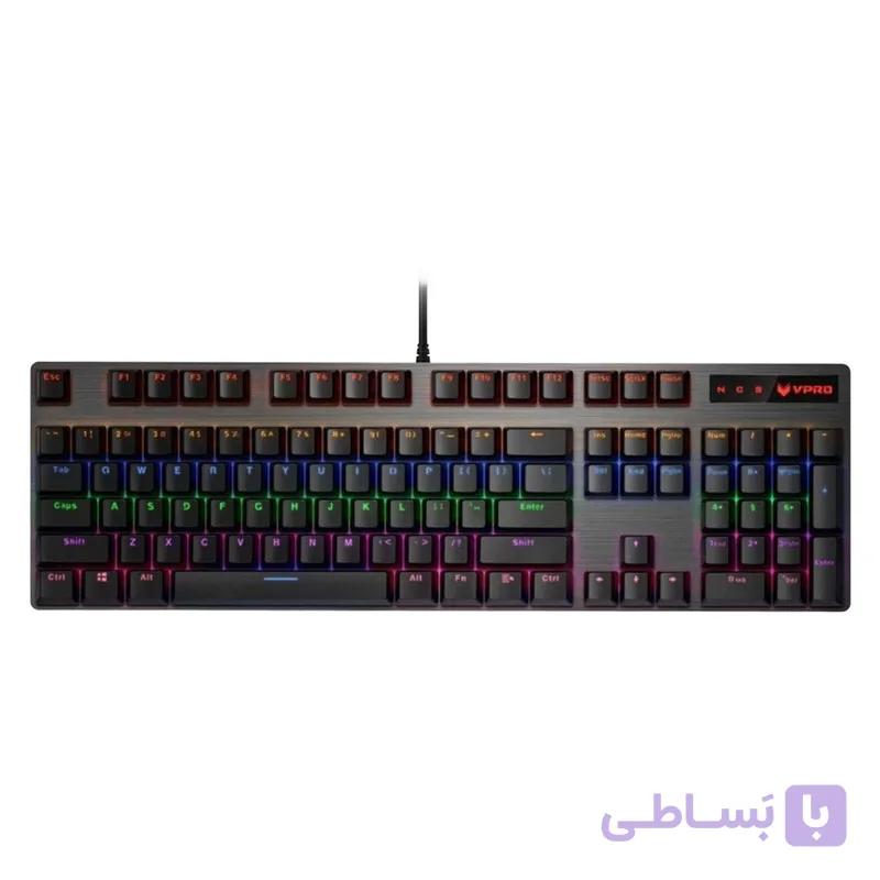 کیبورد مخصوص بازی مکانیکی رپو مدل V500PRO، مکانیکال سوییچ مشکی، Full size، نورپردازی RGB