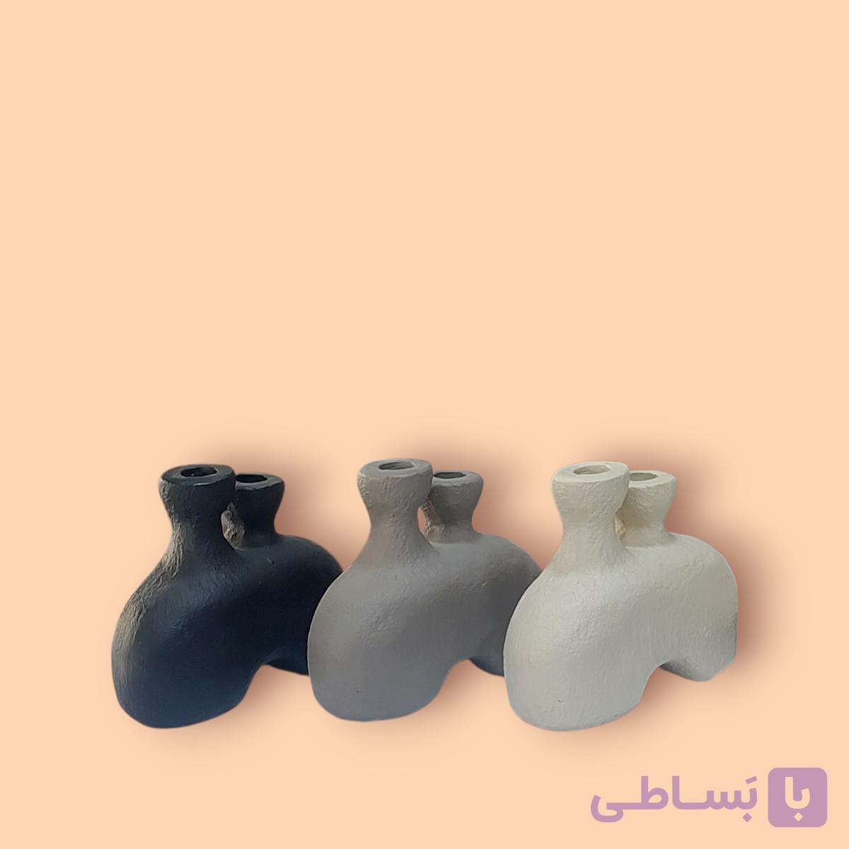 شمعدان سفالی مدل دوقلو