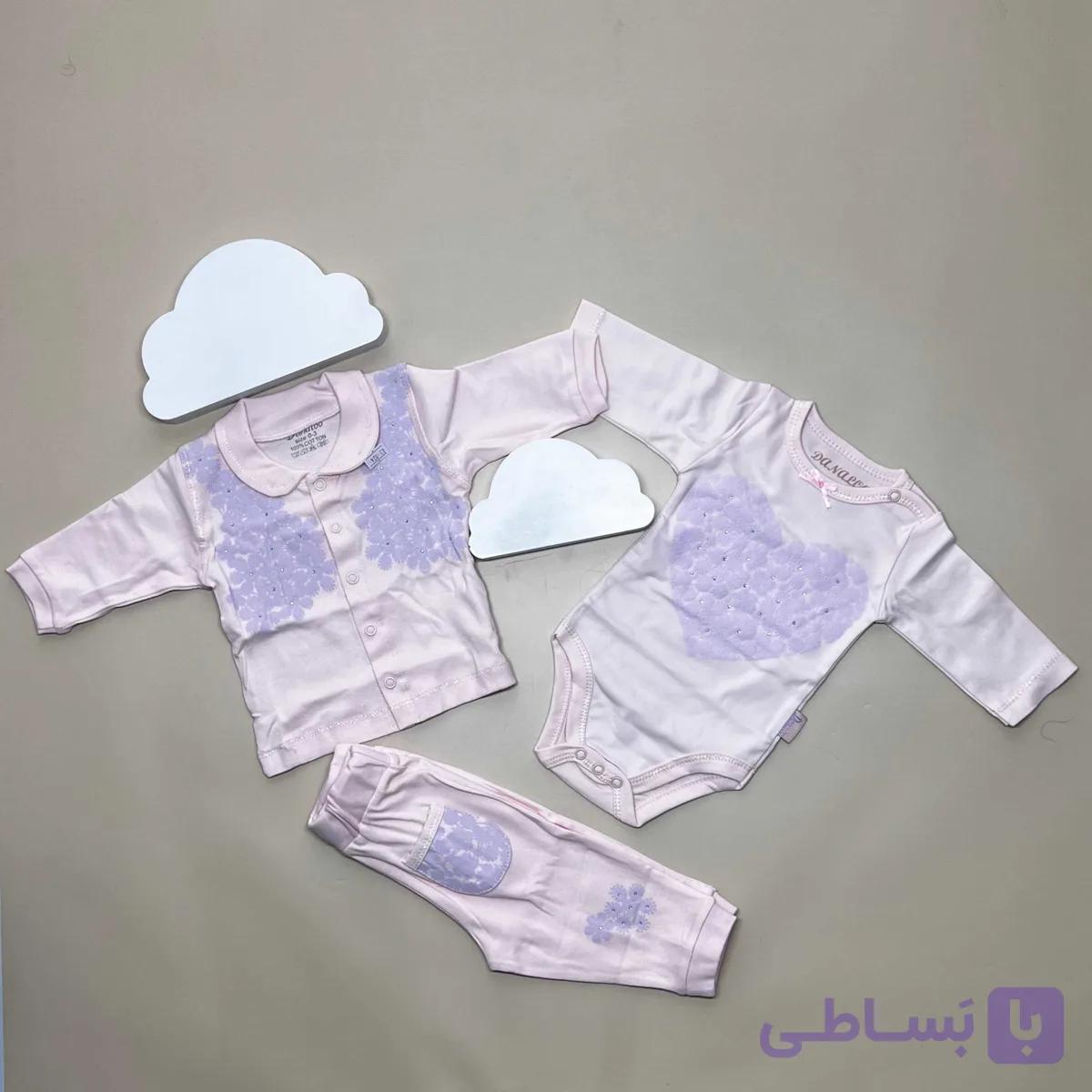 ست نوزادی دانالو دخترانه طرح قلب یاسی