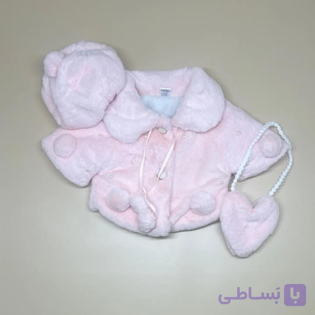 ست سه تکه شنل،کیف و کلاه نوزادی دخترانه — تصویر 1