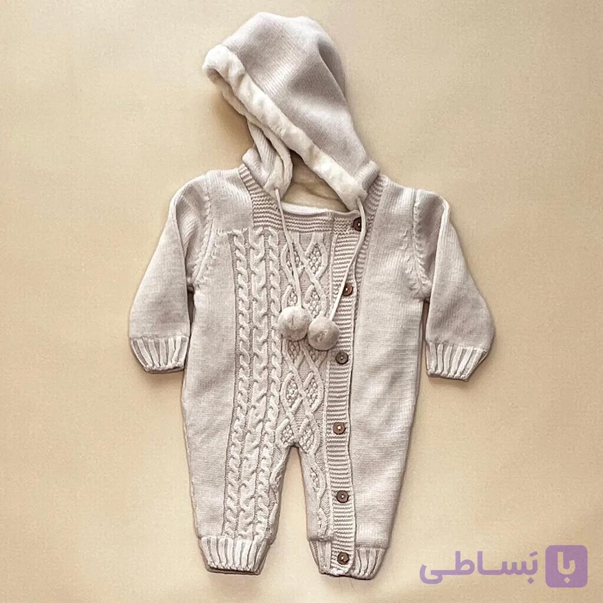 سرهمی بافت نوزادی کلاهدار نسکافه ای تیره — تصویر 1