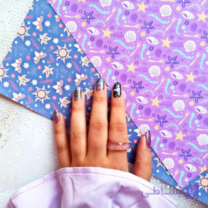 ست کاغذ دو عددی طرح گیسوکمند و پری دریایی | کاغذ طرح دار — تصویر 1