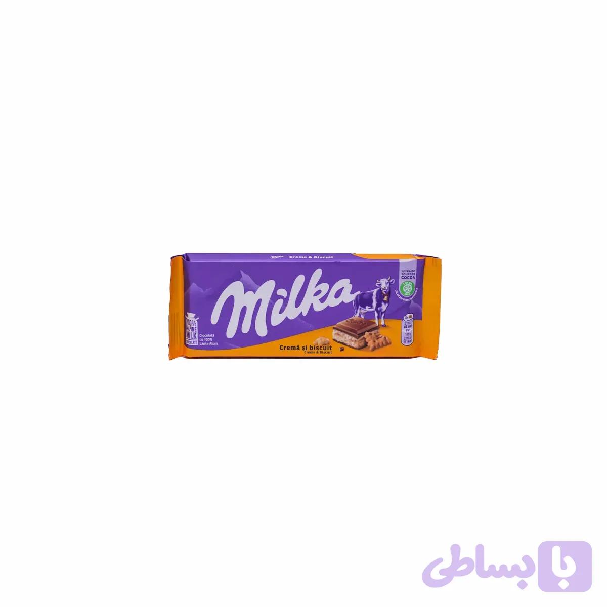 شکلات تخته‌ای میلکا با طعم کرم بیسکوئیتی | Milka Biscuit Cream