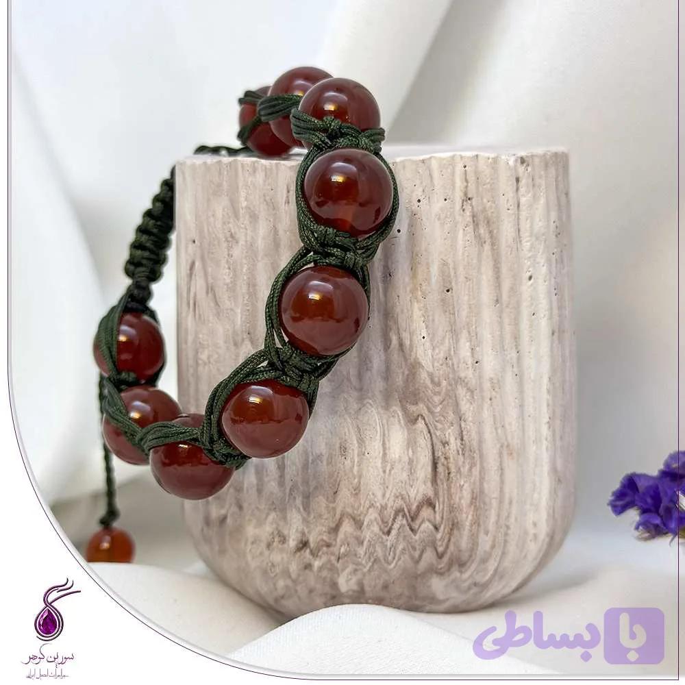 دستبند سنگ عقیق قرمز گوی کد B77 — تصویر 1