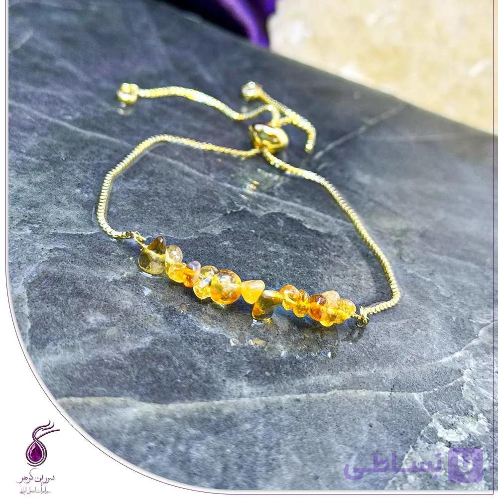 دستبند سنگ سیترین چیپسی با زنجیر طلایی کد B254 — تصویر 1