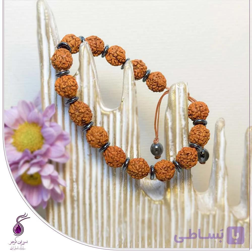 دستبند زنانه رودراکشا و سنگ حدید کد B243 — تصویر 1
