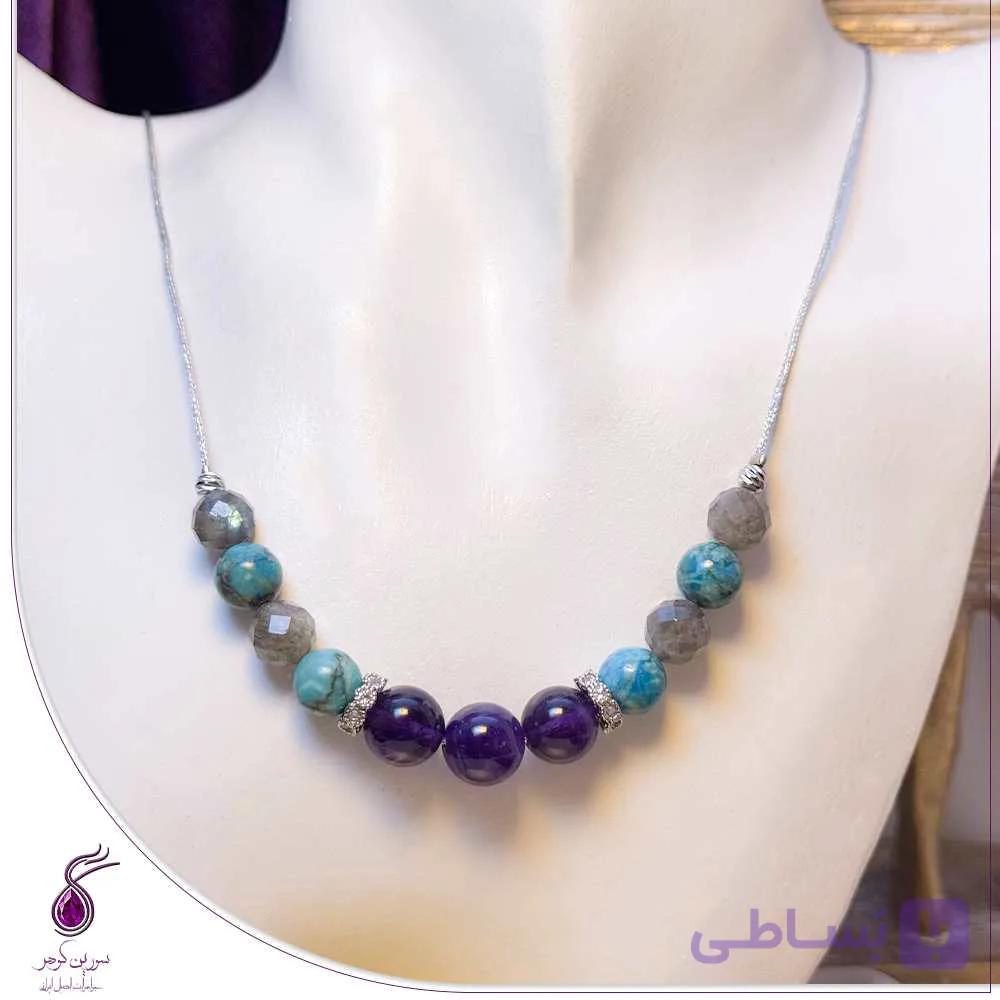 گردنبند سنگ آمیتیست و فیروزه و لابرادوریت کد N111 — تصویر 1