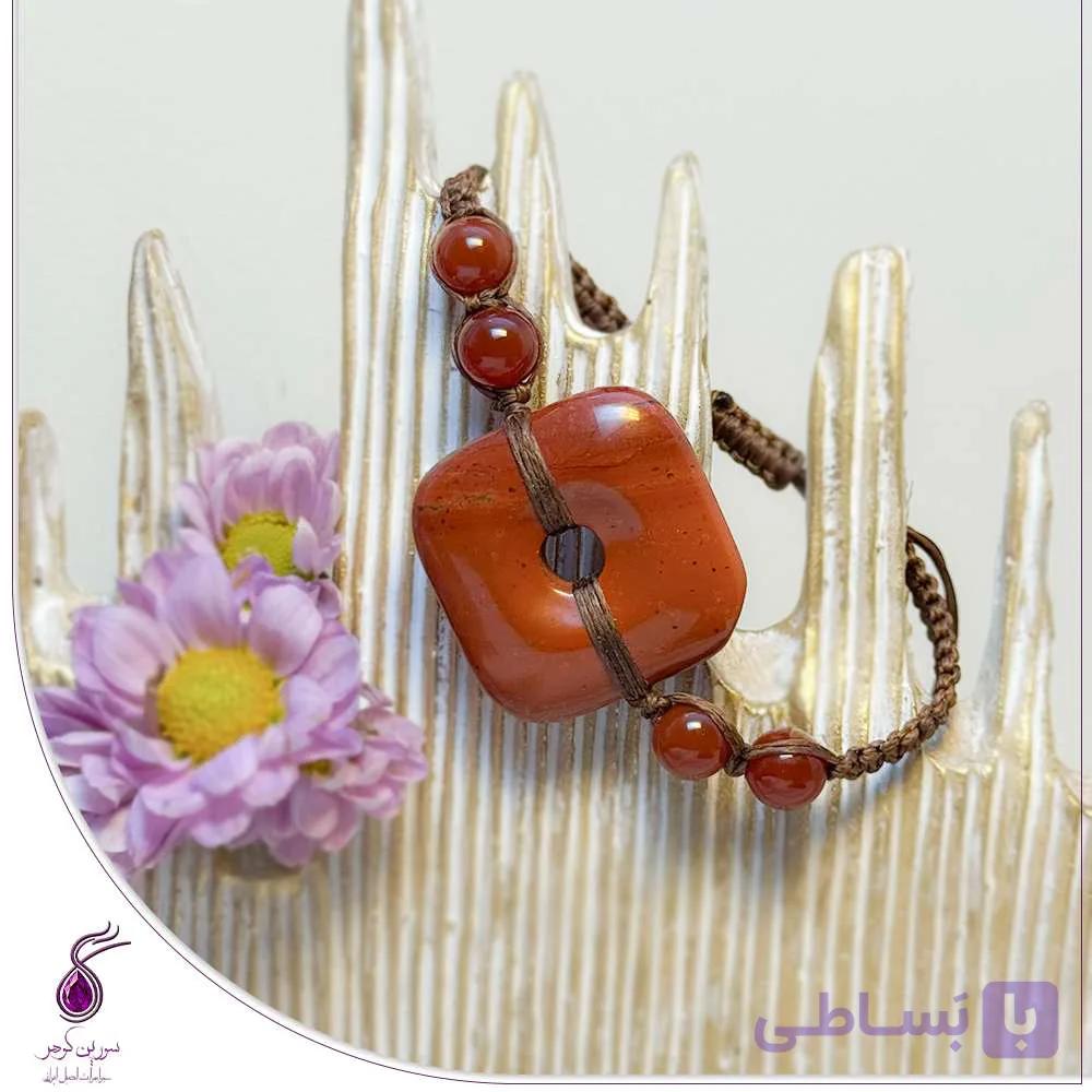 دستبند سنگ جاسپر دوناتی با بافت مکرومه کد B255 — تصویر 1