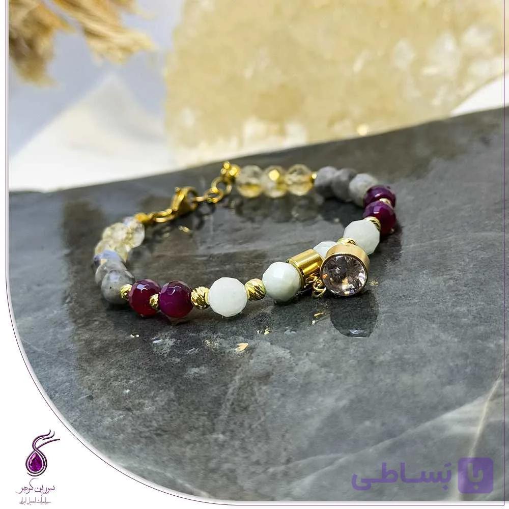 دستبند آکوامارین و عقیق یاقوتی و سیترین و لابرادوریت کد B241 — تصویر 1
