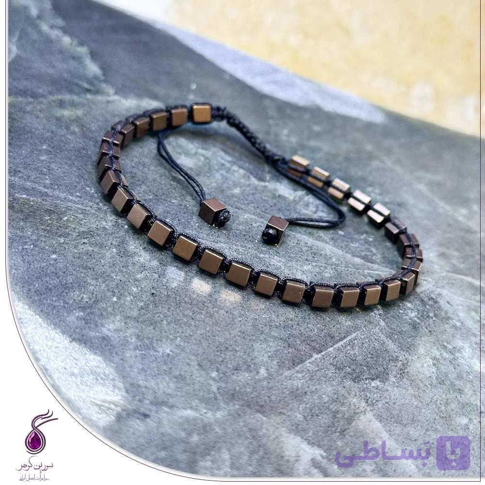 دستبند حدید مربعی با نخ مشکی کد B247 — تصویر 1