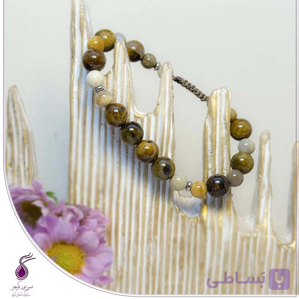 دستبند سنگ پیترسیت و مرجان کد B256 — تصویر 1