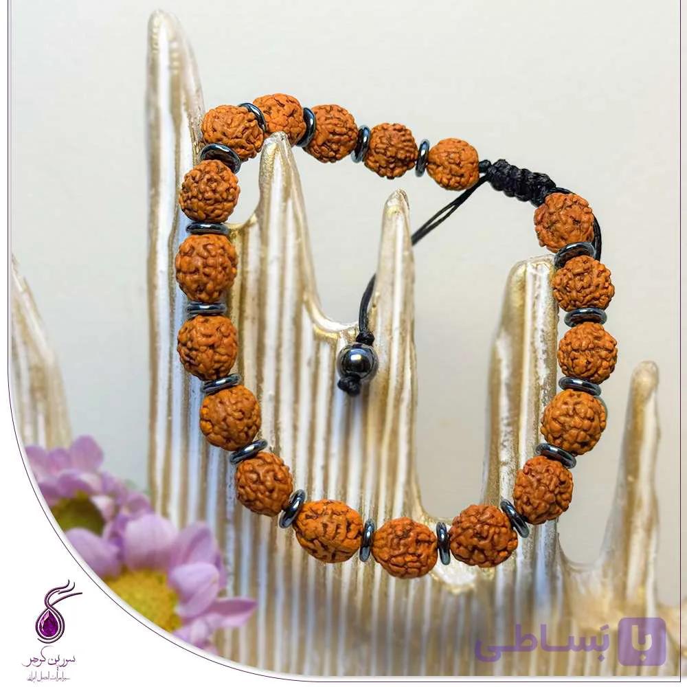 دستبند مردانه رودراکشا و سنگ حدید کد B244 — تصویر 1