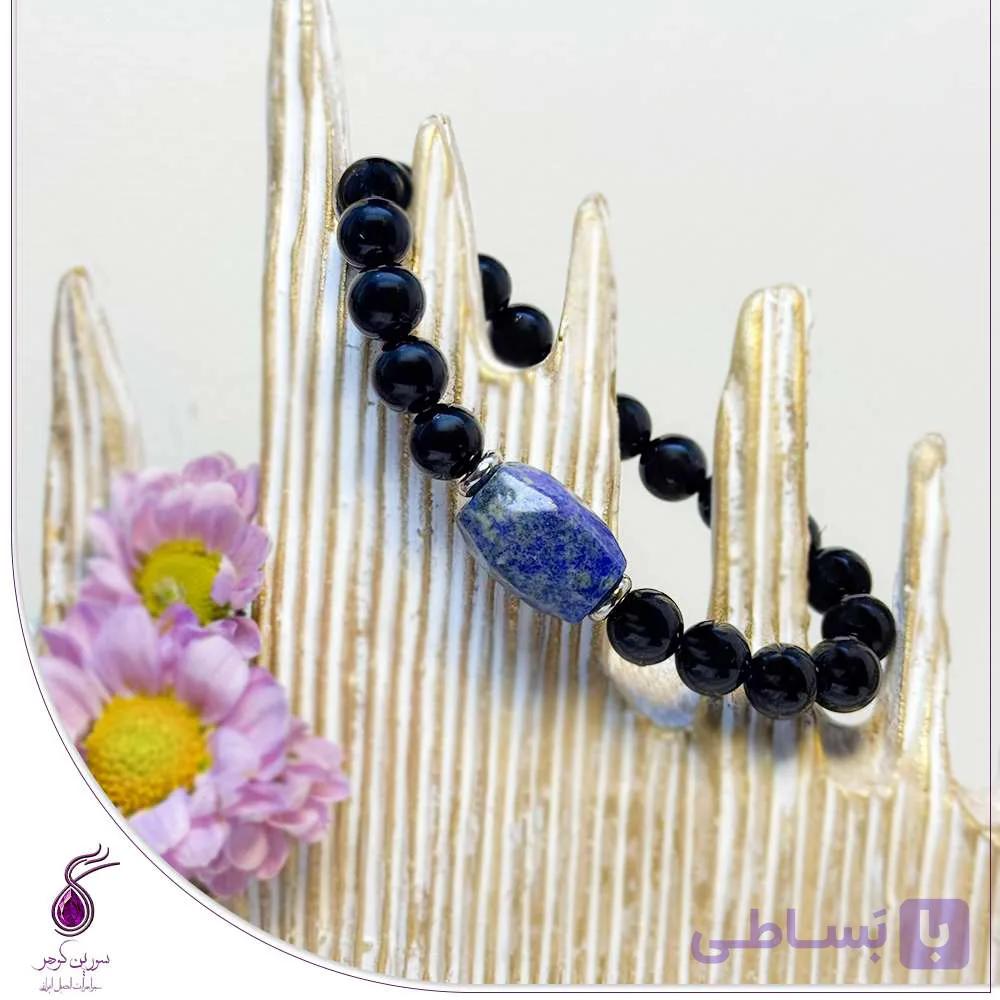 دستبند سنگ تورمالین سیاه با وسط لاجورد کد B261 — تصویر 1