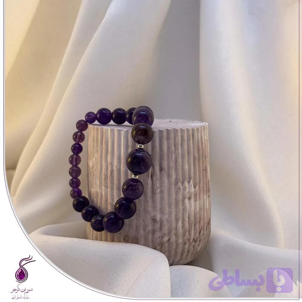 دستبند سنگ آمیتیست گوی کد B116 — تصویر 1