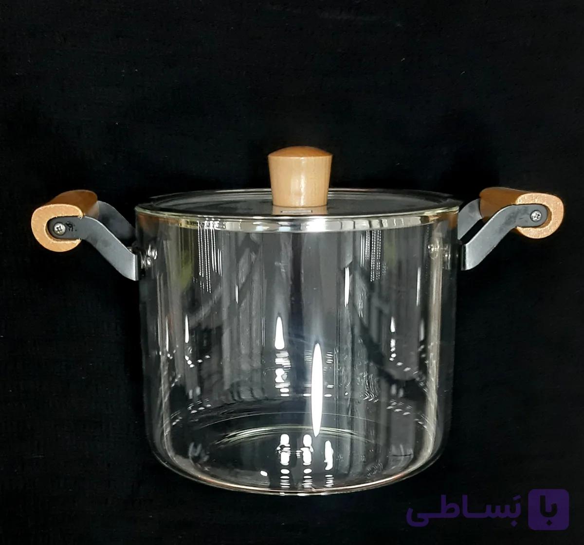قابلمه پیرکس دسته بامبو شعله مستقیم چینی 5,5 لیتری — تصویر 1